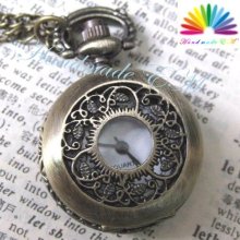 Necklace Lady Pendant New Bronze Pocket Watch Quartz Gift Chain Wp079