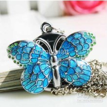 New Antique Women Men Blue Butterfly Flip Quartz Pocket Watch Vintag