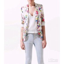 New Chic Long Sleeve Slim Fit Floral Prints Blazer Jacket Women's Su