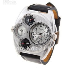 New. Fashion. Multi-function Dual Movt Quartz Wrist Watch With Leath