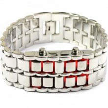 New Menâ€™s Stainless Steel Chain LED Wrist Watch Silver