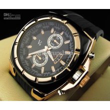 New Steel V6 Watch Man Quartz Round Dial Gold Digital V6 Shiny Disco