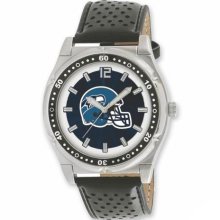 NFL Football Watches - Men's Seattle Seahawks Stainless Steel National Football League Watch and Leather Strap