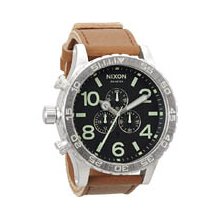 Nixon 51-30 Chrono Leather Watch in Black / Saddle