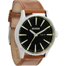 Nixon Men's 'Chronicle' Black Dial Saddle Brown Strap Watch (Black)