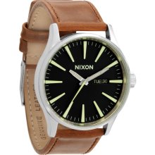 Nixon Sentry Leather Watch (Colour: Black / Saddle)