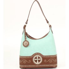 Nocona Cross Concho Bucket Handbag in Tuquoise