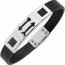 Nuovegioie Designer Men's Bracelets, Sterling Silver Plate Rubber Bracelet