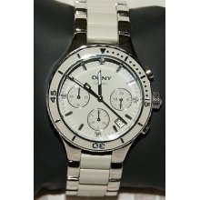 Ny8505 Dkny Women's Stainless Steel & Grey Ceramic Chronograph Watch