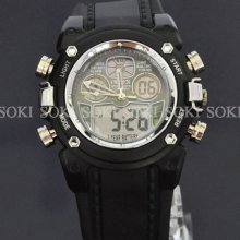 Ohsen Black Mens Led Day Date Quartz Analog Digital Wrist Band Watch M22