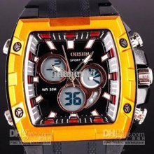 Ohsen Digital Golden Square Rim Pu Osn Men Sport Watch Alarm Day Dat