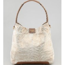 Olivia Harris Gahan Metallic Hobo Bag, White/Spice