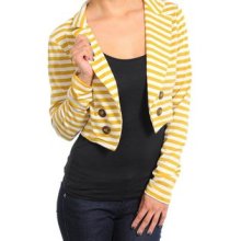 Open Front Striped Sailor Crop Blazer Jacket