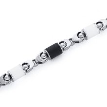 Oravo Stainless Steel Black and White Cylindrical link Mens Bracelet