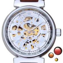 Orkina Mens Womens Unisex Mechanical Wrist Watches Hollow Silvery Dial Watch