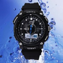 Oshen Analog Digital Water Resistant Quartz Led 12/24hrs Sport Rubber Watch Mens