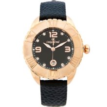 Oskar Emil Celine Rose Gold Ip Plated Quartz Watch For Ladies With Crystals Black Dial Analogue Display And Black Leather Strap Celine Rg