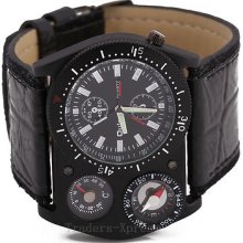 Oulm Cool Military Army Quartz Wrist Watch Leather Sports Hours Mens Boy Us Ship