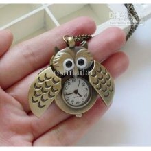 Owl Pocket Watches Necklace Kt082 Quartz Children Cartoon Bronze Anc