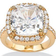 Palm Beach Jewelry 14k Yellow Gold Cushion Cut Cubic Zirconia Halo Ring