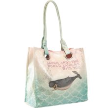 Papaya Art Laughing Whale Arm Candy Luxe Oil Cloth Vegan Tote Purse