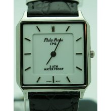 Philip Persio Men's Square Dial White Date Leather Strap Watch P142 Japan Movt