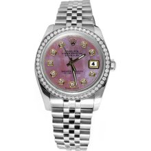 Pink diamond dial bezel Rolex date just jubilee bracelet SS datejust watch