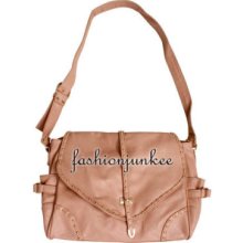 Pink Studded Flapover Purse Messenger Bag Cross Body