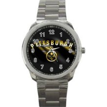 Pittsburgh Steelers Unisex Silver-Tone Sports Metal Watch 05