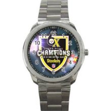 Pittsburgh Steelers Unisex Silver-Tone Sports Metal Watch 04