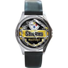 Pittsburgh Steelers Unisex Silver-Tone Round Metal Watch 09