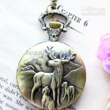 Pocket Watch Vintage Jewelry Alloy Long Necklace Antique Brass The M