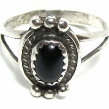 Pretty Sterling Silver & Black Stone Ring