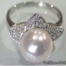 Pretty White Pearl Silver Crystal Star Ring Size: 7.8.9