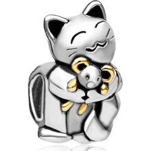 Pugster 22k Gold Happy Smiling Cat Holding Baby Mouse Bead Charm Brand Bracelet Fits Pugster