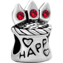 Pugster Happy & Heart Red Birthstone Crystal Love Silver Charms