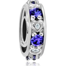 Pugster Spphire Blue Clear White Crystal Silver Bead Charm Fits Pugster Bracelet