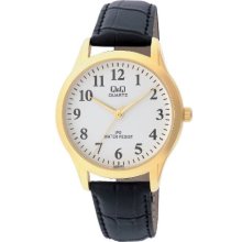 Q&Q Men's Quartz Watch Zrich C168j104y With Leather Strap