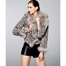 QD6428-1 Fashion 3Colors Genuine Rabbit Fur Jacket With Raccoon Dog Fur Collar Women Warm Garment / A G