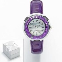 Quartz Silver Tone Mother-of-pearl & Simulated Crystal Watch - Glamorous