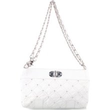 Quilted white leather over the shoulder purse with added stud detail