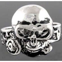 R283a Gothic Pirate Skull Bite Rose Punk Biker Ring