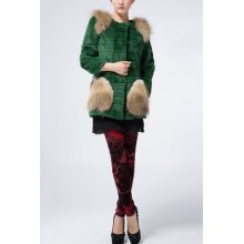 Raccoon Embellished Striped Rex Rabbit Coat