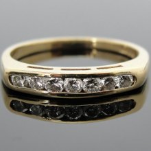 Raised Art Deco Style Vintage Gold and Diamond Channel Set Wedding Band RGDI525D