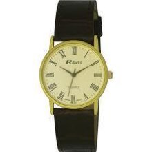 Ravel Watches Ladies Round Gold Plate Case Brown Strap Watch