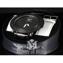 Real Diamond Big Face Black Gold Finish Watch Free Leather Band Clearance