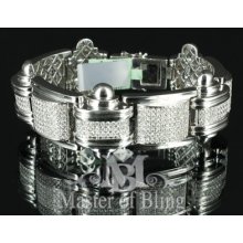 Real Diamonds Mens White Gold Finish Classy Iced Out Hand Pave Set Bracelet Link