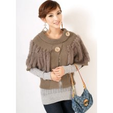 Real Knitted Farms Rabbit Fur Short Coat Button Jacket Warmer Outwear Fashio