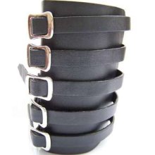 Real Leather Gauntlet Wristband 5 Buckles Gothic Metal Punk Emo Rock Black