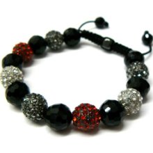 Red / Clear / Black Stone Diamond Cz Hip Hop Disco Ball Bracelet